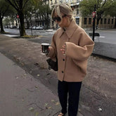 LIZAKOSHT  -  Elegant Single Breasted Wool Jacket Women Burgundy Loose Lapel Long Sleeve Pocket Female Coat 2025 Autumn Solid Commute Outwear